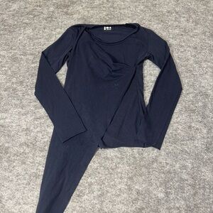 Labo Art Women's Funky Asymmetrical Navy Wrap Full Length Long Sleeve Top